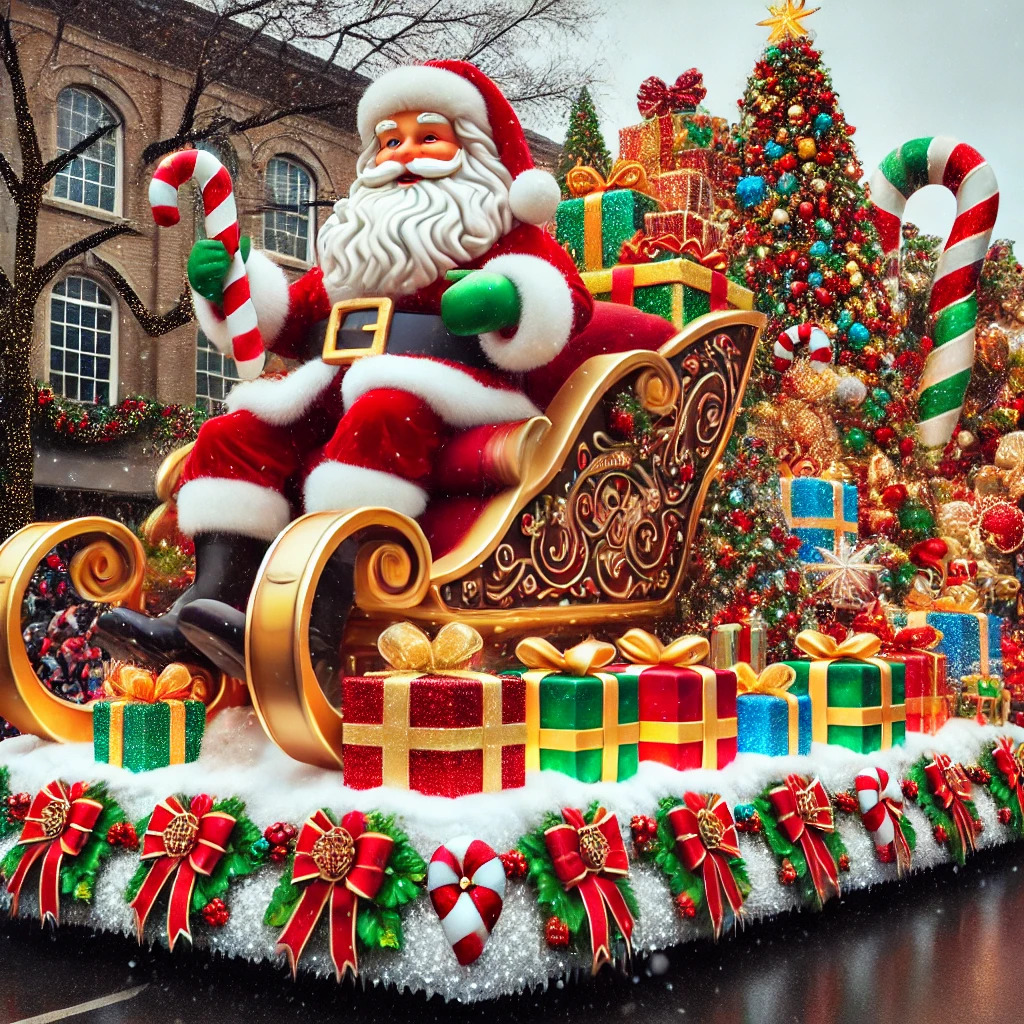 Joyful parade float featuring Santa Claus!